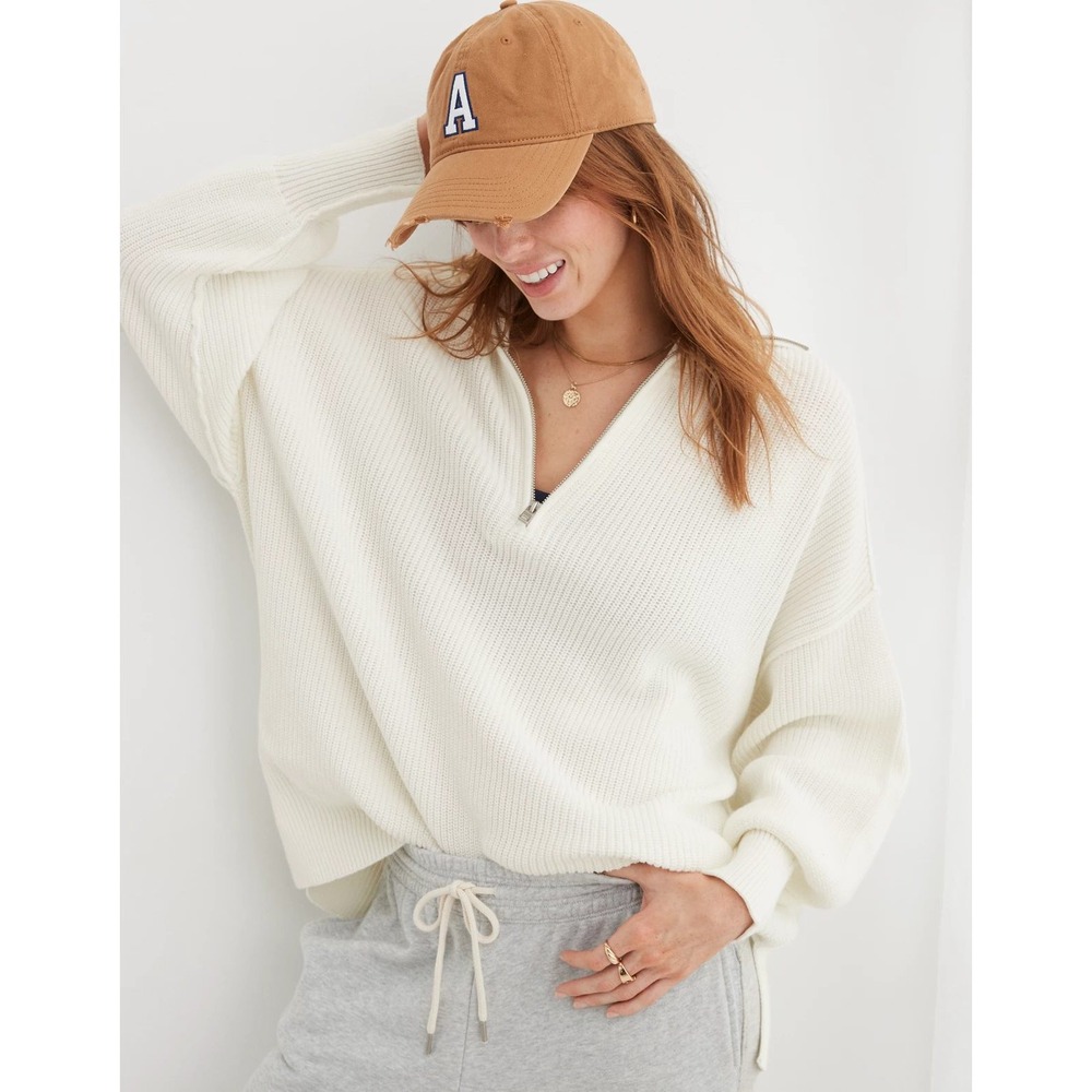 Aerie Beyond Quarter Zip Sweater S Soft Muslin Chunky Oversized Relaxed Fit